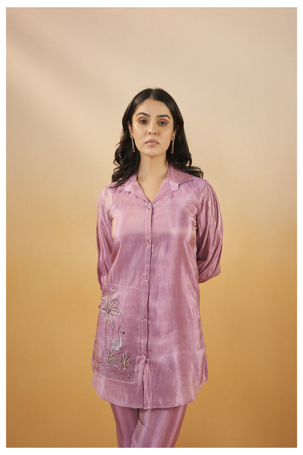 Lavender Viscose Silk Embroidered Co-Ord Set