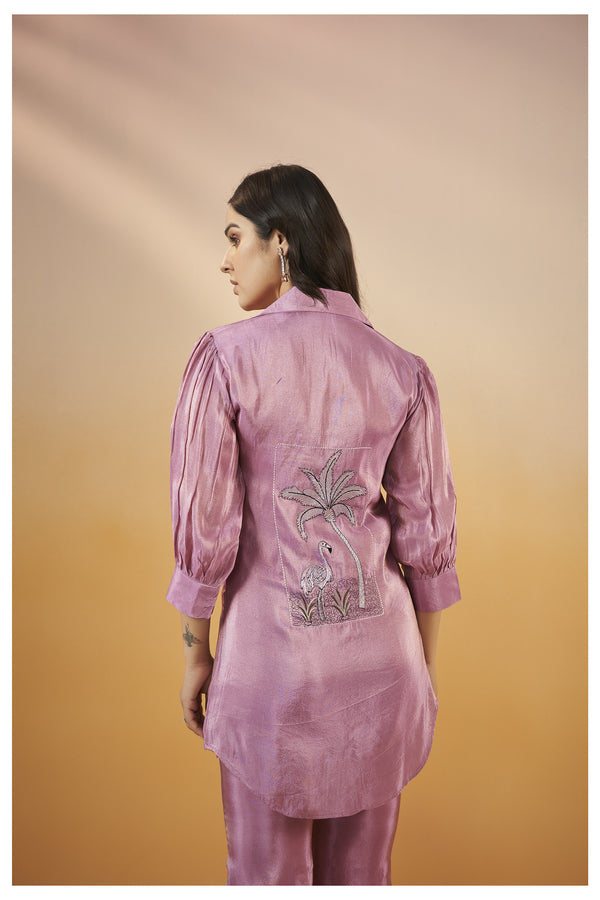 Lavender Viscose Silk Embroidered Co-Ord Set