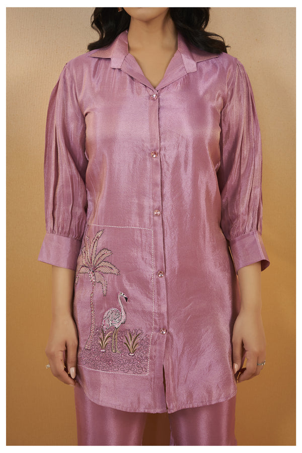 Lavender Viscose Silk Embroidered Co-Ord Set