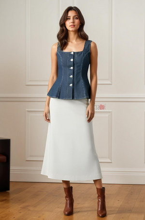 Contemporary Denim Square-Neck Top