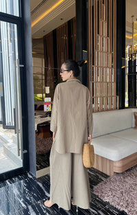 Women’s Solid Linen Blend Shirt & Wide-Leg Co-Ord Set