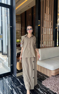 Women’s Solid Linen Blend Shirt & Wide-Leg Co-Ord Set