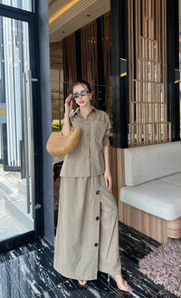 Women’s Solid Linen Blend Shirt & Wide-Leg Co-Ord Set