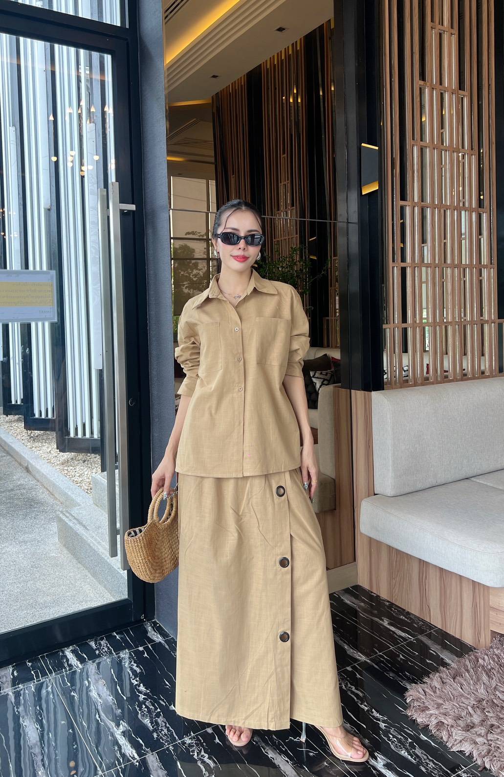 Women’s Solid Linen Blend Shirt & Wide-Leg Co-Ord Set