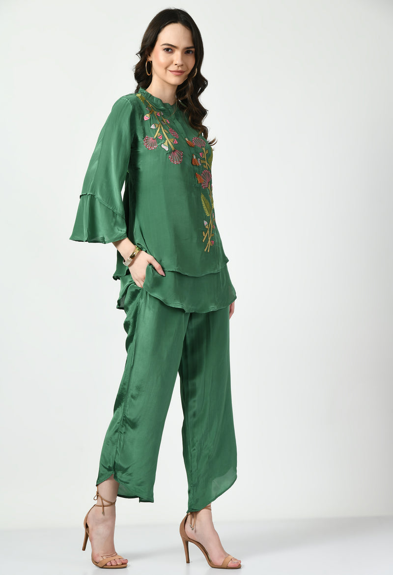 Green Hand Embroidery Co-ord Set