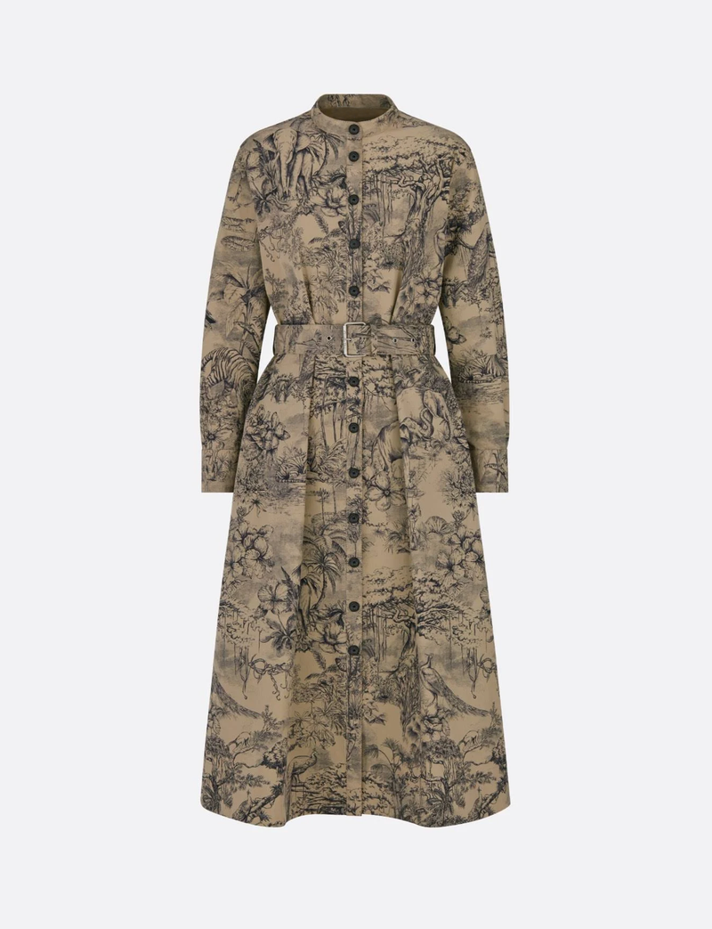 Jungle Printed Shirt Style Dress with Belt