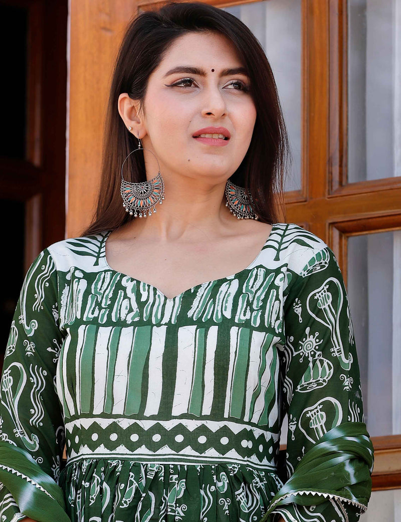 Green Floral Printed Gown Set