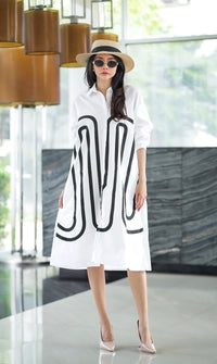 Bold Shirt Dress with Abstract Line Art – Modern & Minimalist - Navvi.in