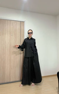 Modern Solid Utility Co-Ord Set with Relaxed Wide-Leg Pants