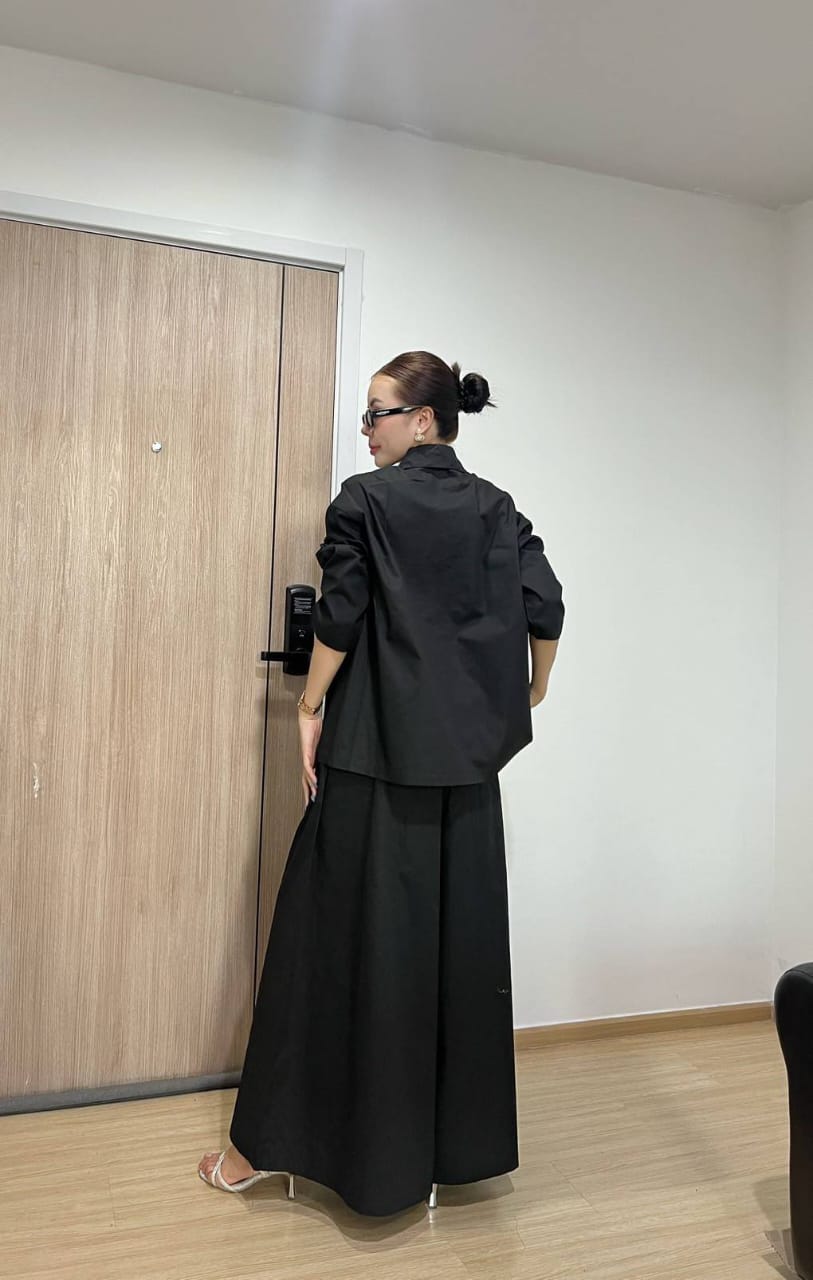 Modern Solid Utility Co-Ord Set with Relaxed Wide-Leg Pants