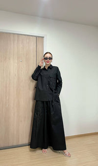 Modern Solid Utility Co-Ord Set with Relaxed Wide-Leg Pants