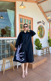 Oversized Graphic Print Shirt Dress - Navvi.in