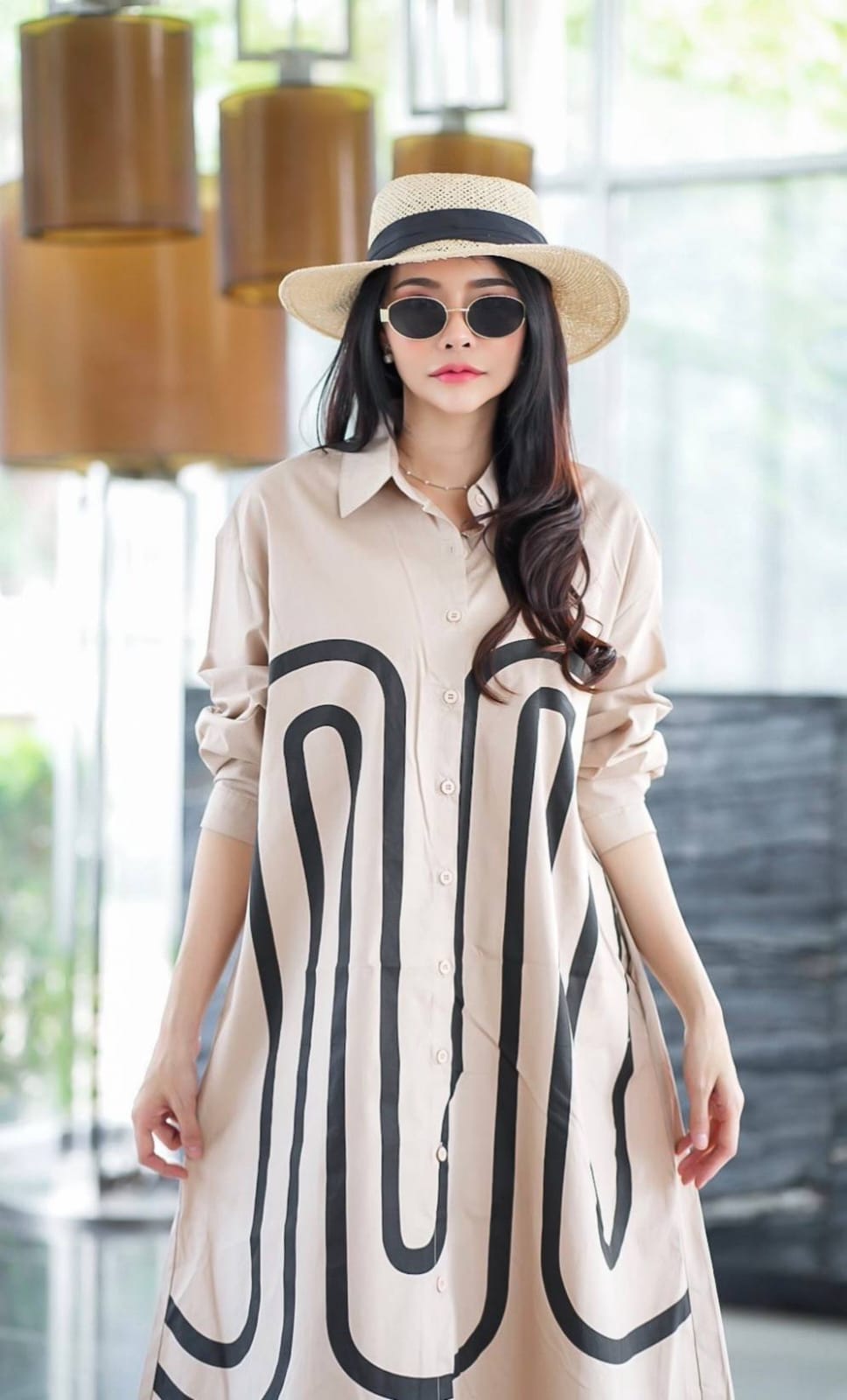 Bold Shirt Dress with Abstract Line Art – Modern & Minimalist - Navvi.in