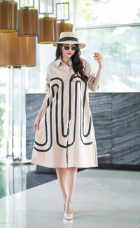 Bold Shirt Dress with Abstract Line Art – Modern & Minimalist - Navvi.in