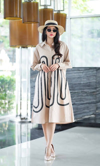 Bold Shirt Dress with Abstract Line Art – Modern & Minimalist - Navvi.in