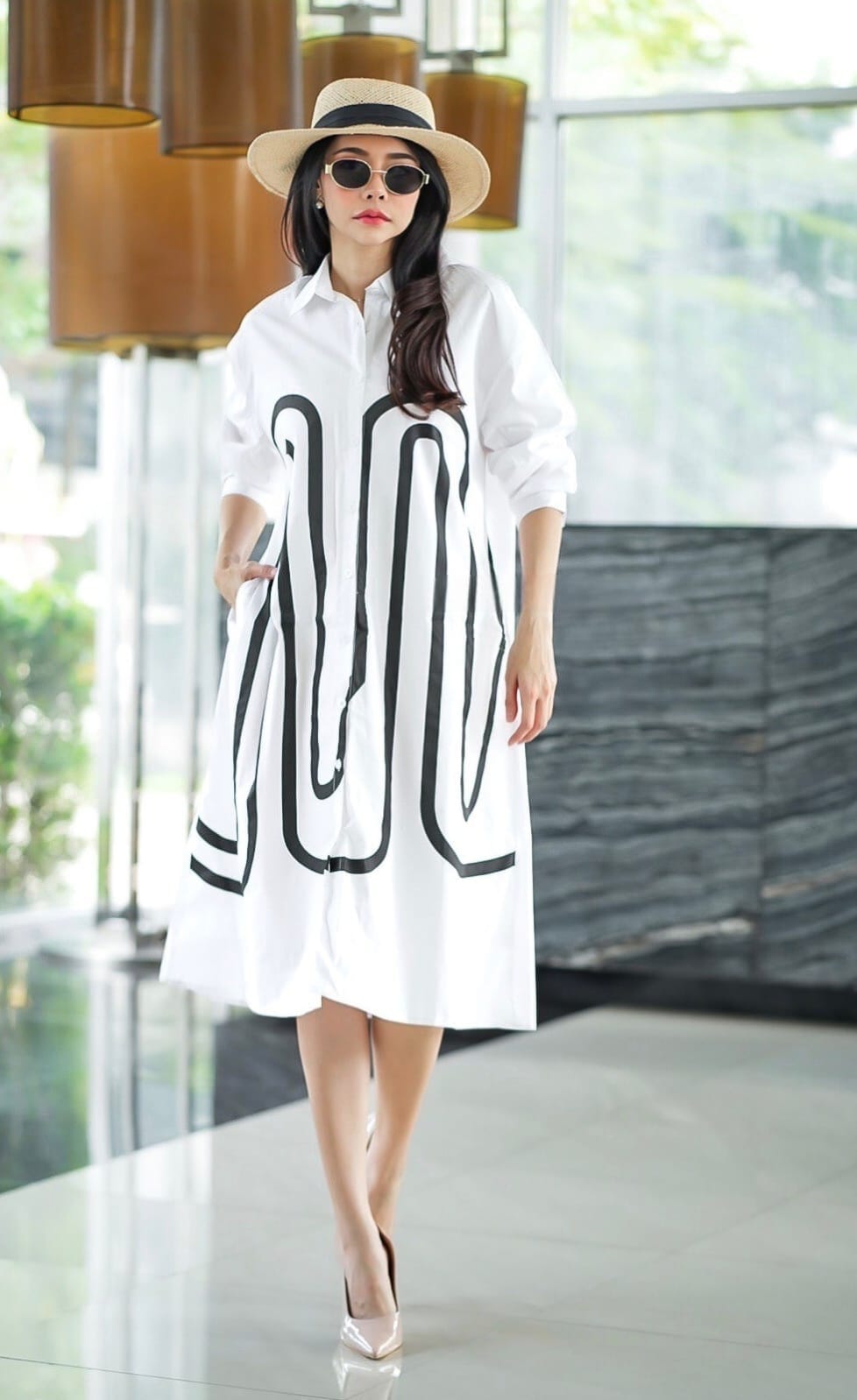 Bold Shirt Dress with Abstract Line Art – Modern & Minimalist - Navvi.in