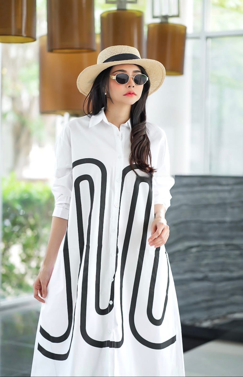 Bold Shirt Dress with Abstract Line Art – Modern & Minimalist - Navvi.in