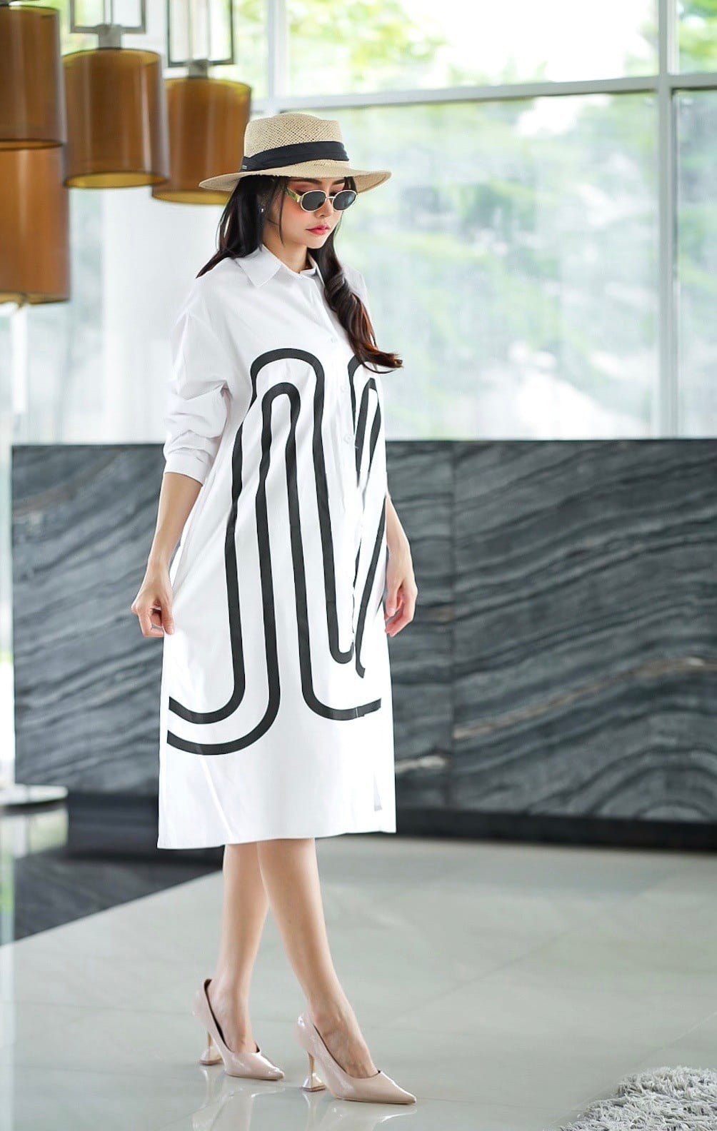 Bold Shirt Dress with Abstract Line Art – Modern & Minimalist - Navvi.in