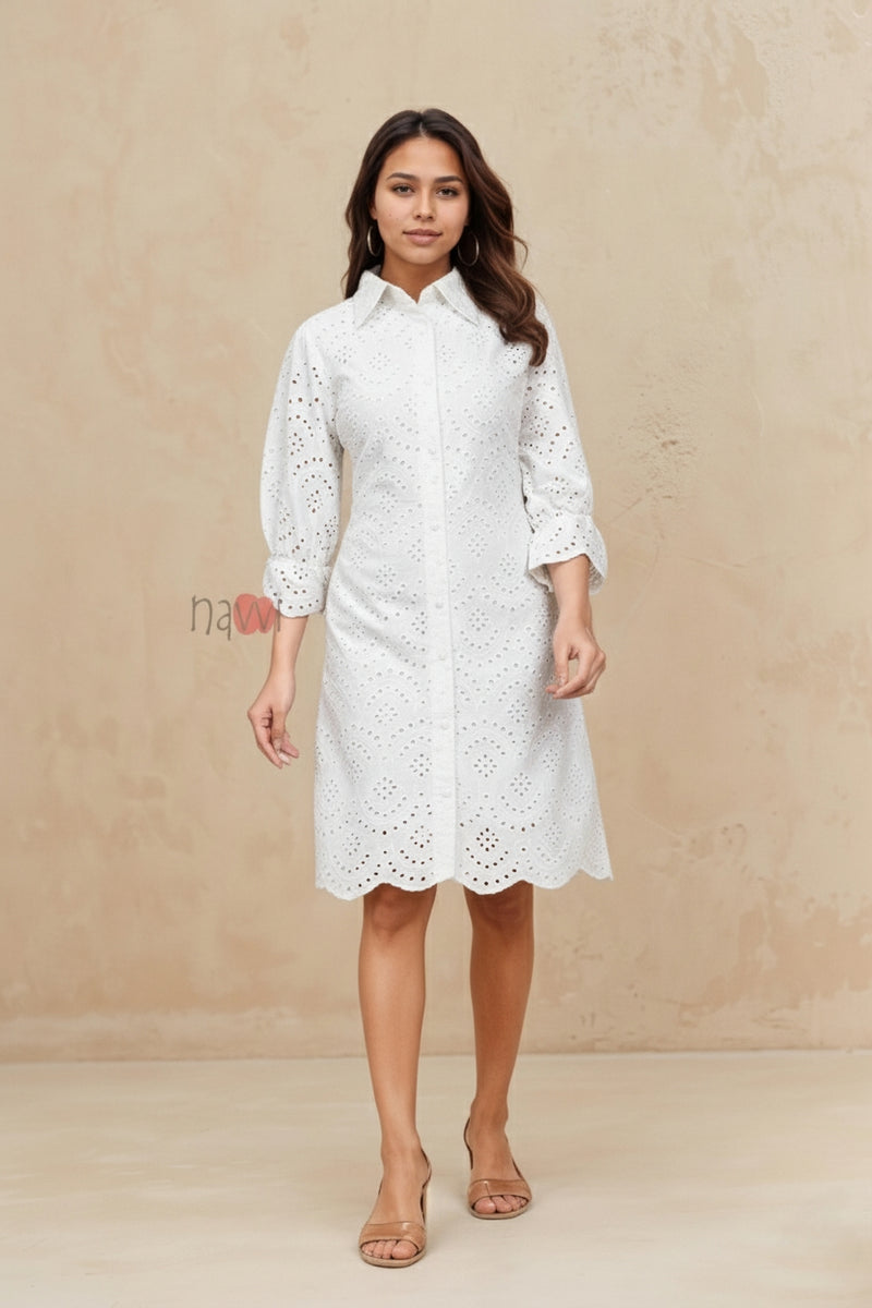 Sky Bloom Schiffli Shirt Dress