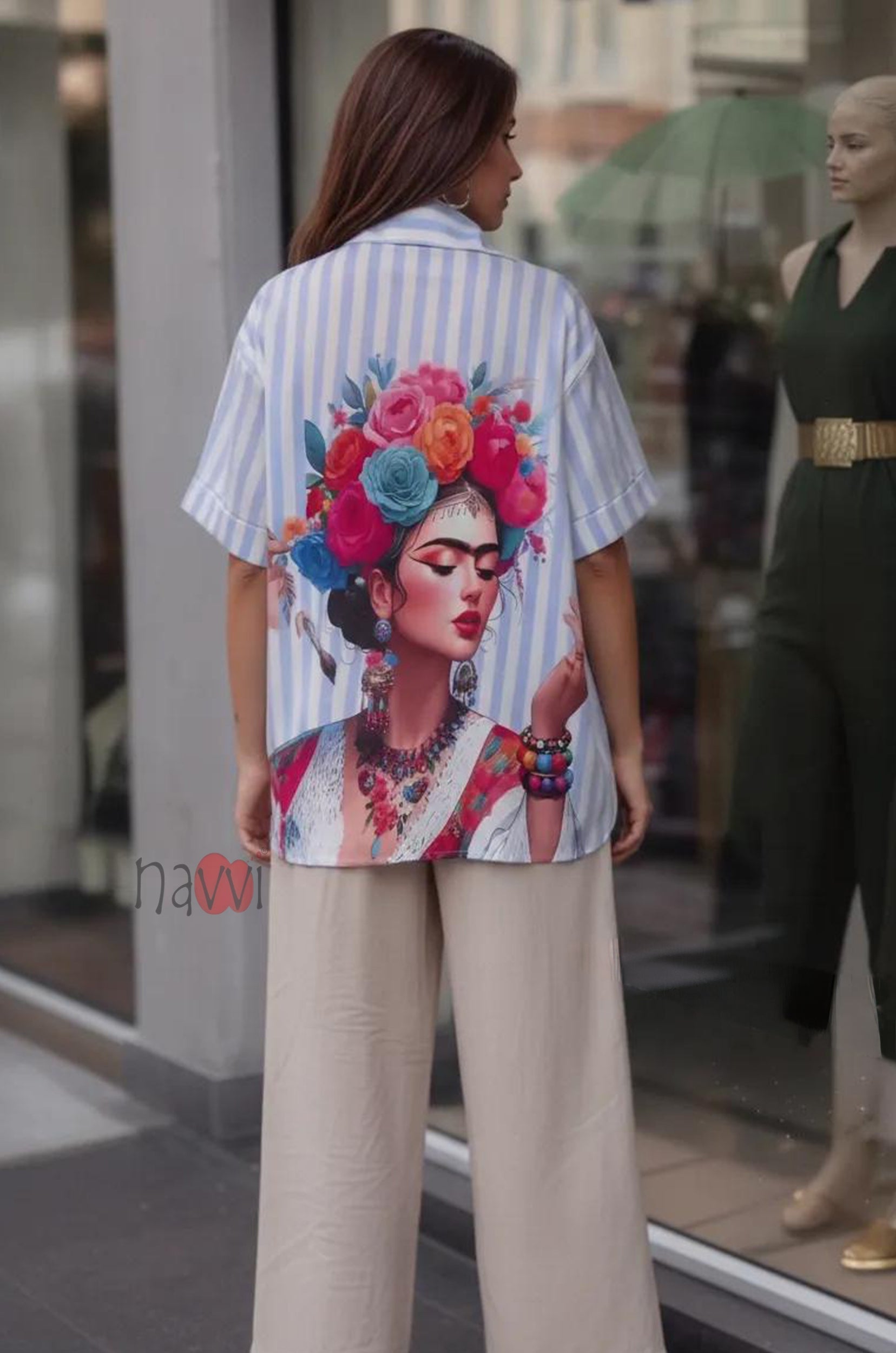 Blue Chic Printed Oversized Shirt