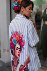 Blue Chic Printed Oversized Shirt