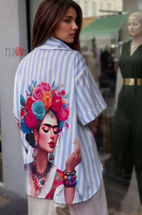 Blue Chic Printed Oversized Shirt