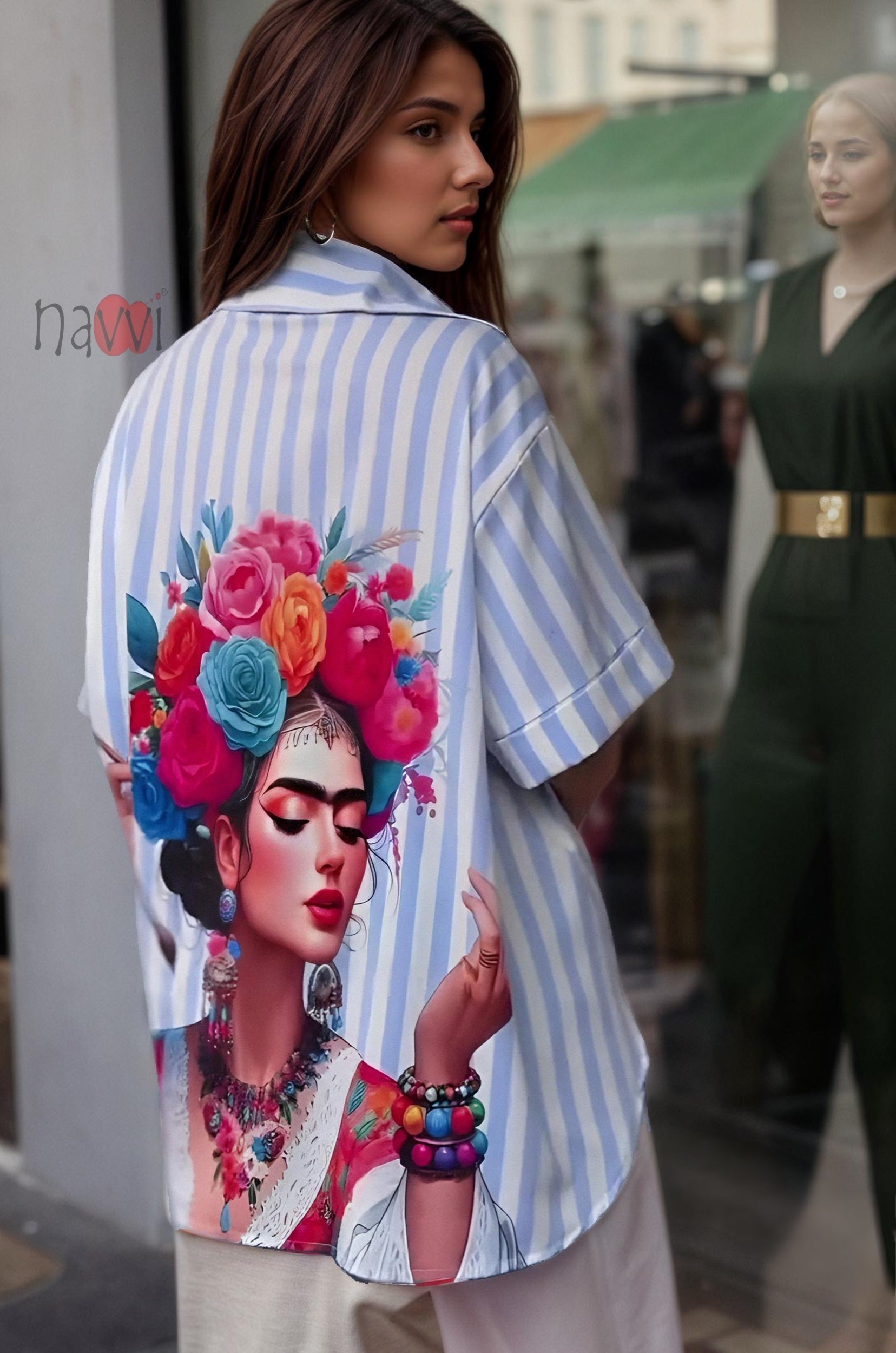 Blue Chic Printed Oversized Shirt