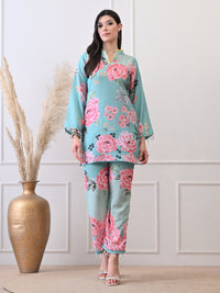 Mint Green Floral Printed Co-ord Set for Women