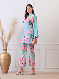 Mint Green Floral Printed Co-ord Set for Women
