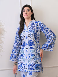 Blue & White Floral Printed Co-ord Set for Women
