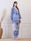 Blue & White Floral Printed Co-ord Set for Women