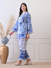 Blue & White Floral Printed Co-ord Set for Women