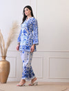Blue & White Floral Printed Co-ord Set for Women