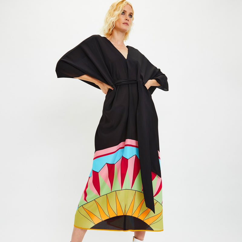 Black and Bold Georgette Kaftan Dress