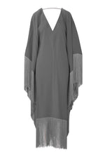 Grey V- Neck Fringe Kaftan Dress