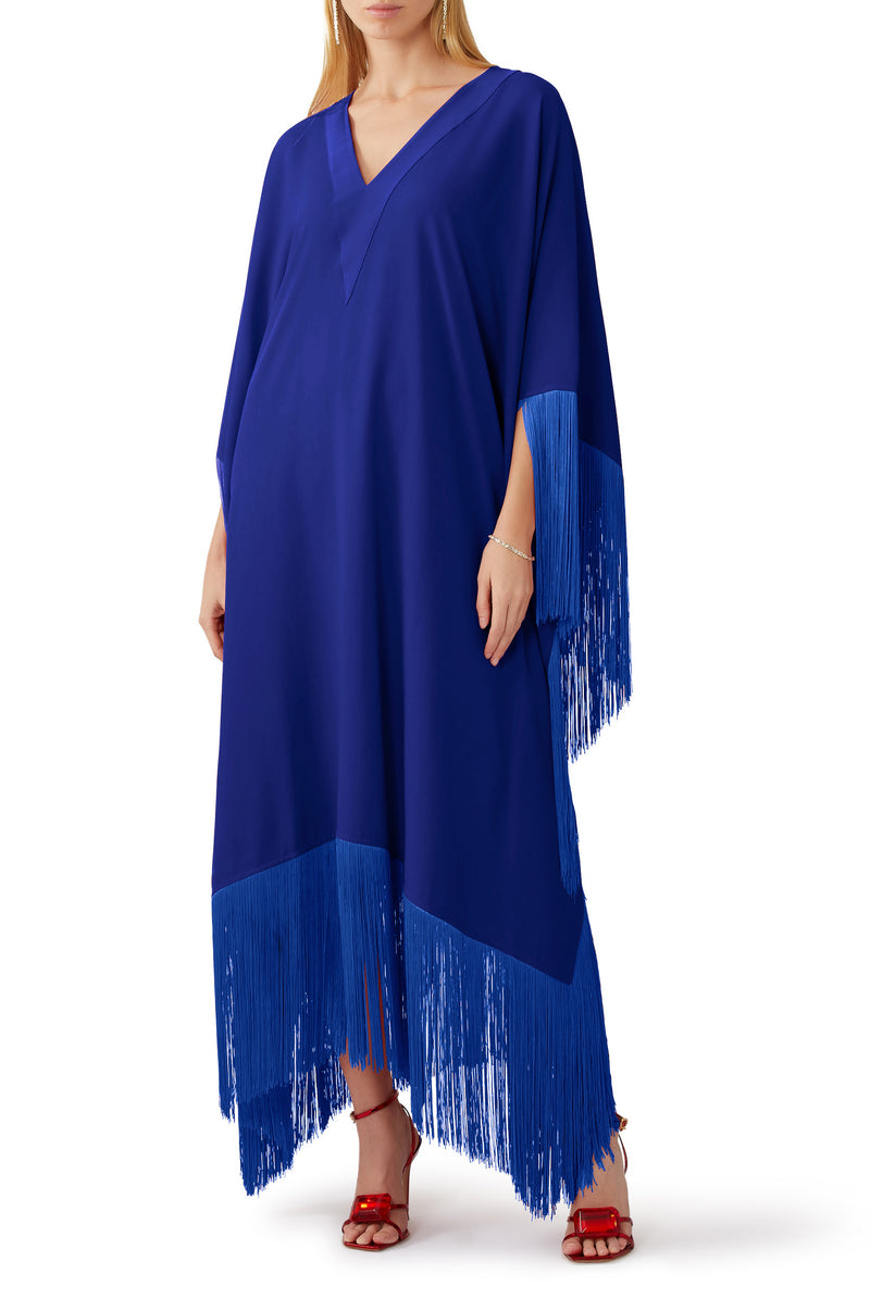 Royal Blue V- Neck Fringe Kaftan Dress