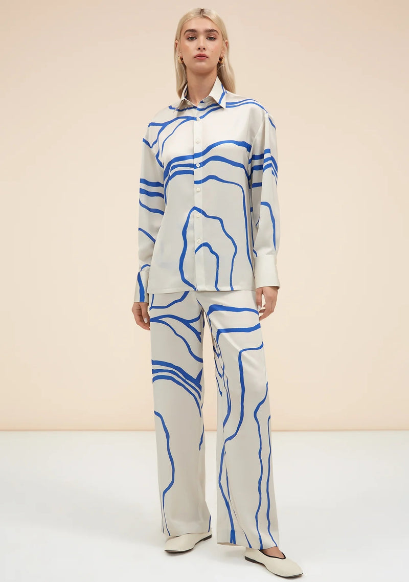 Blue Strokes Russian Silk Co-ord Set