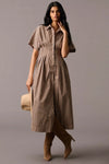 Front-Button Pleated Shirt Dress