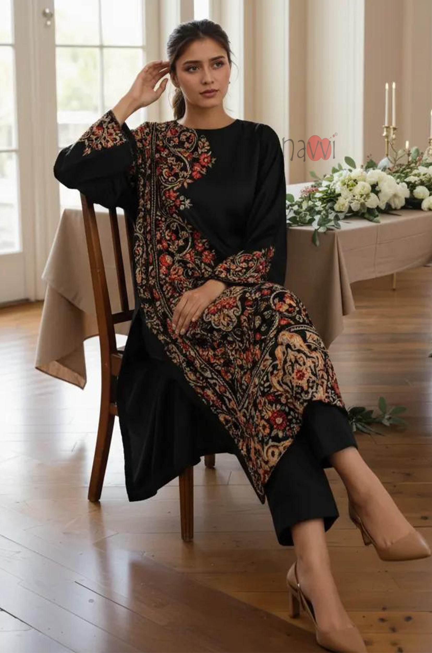 Black Opulence Floral Kurta Set