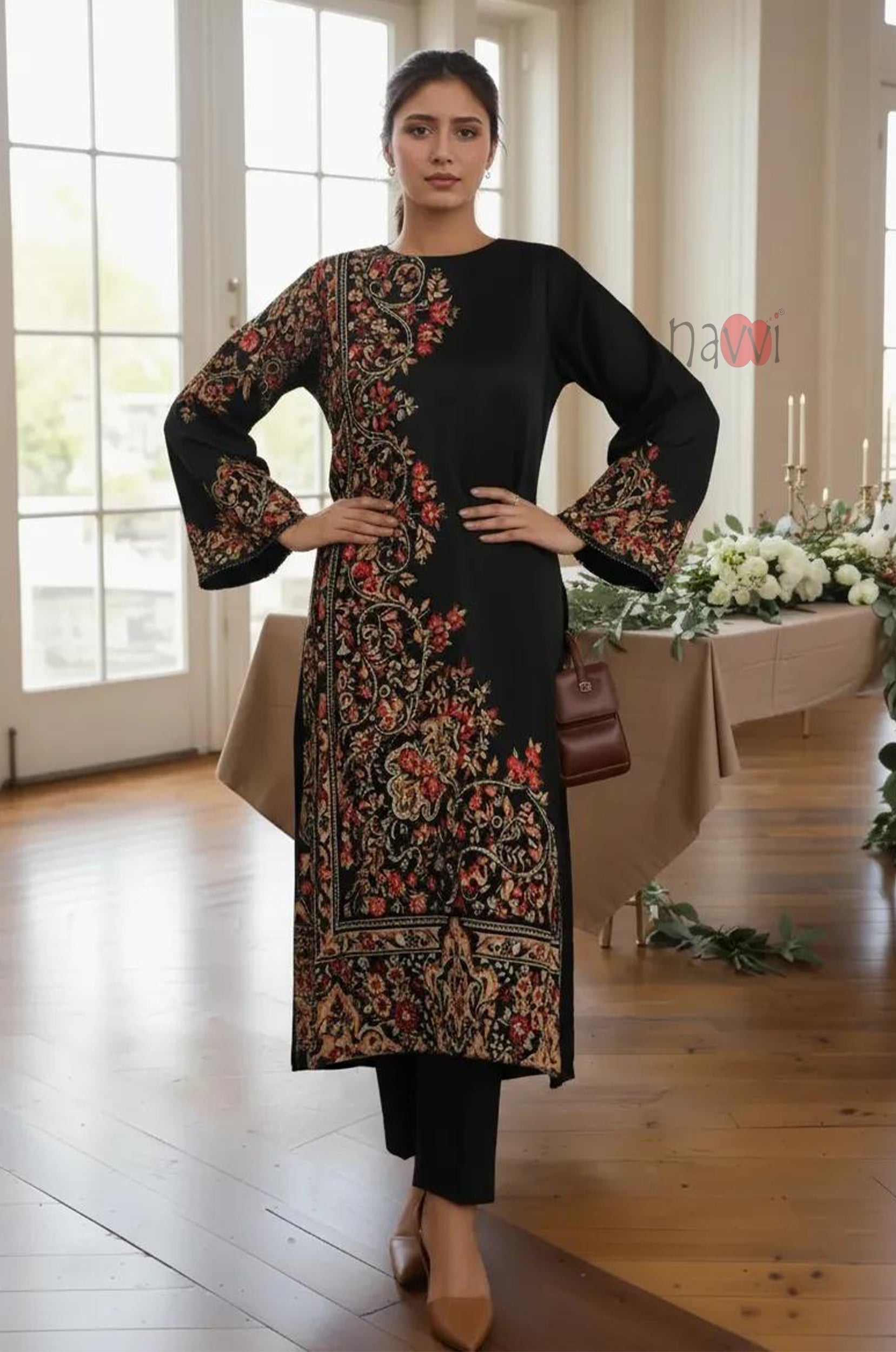 Black Opulence Floral Kurta Set