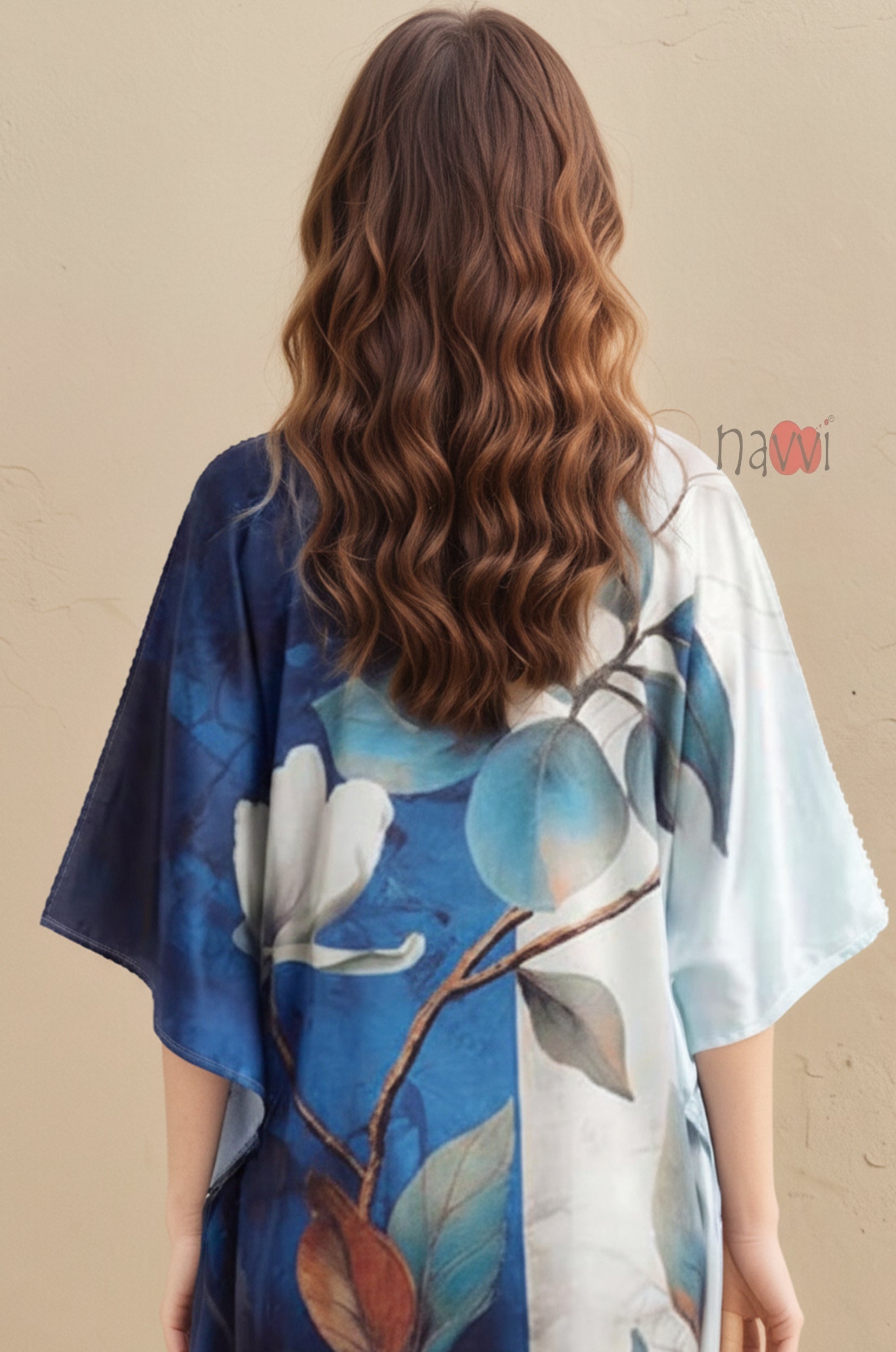 Stylish Printed V-Neck Satin Kaftan - Navvi.in