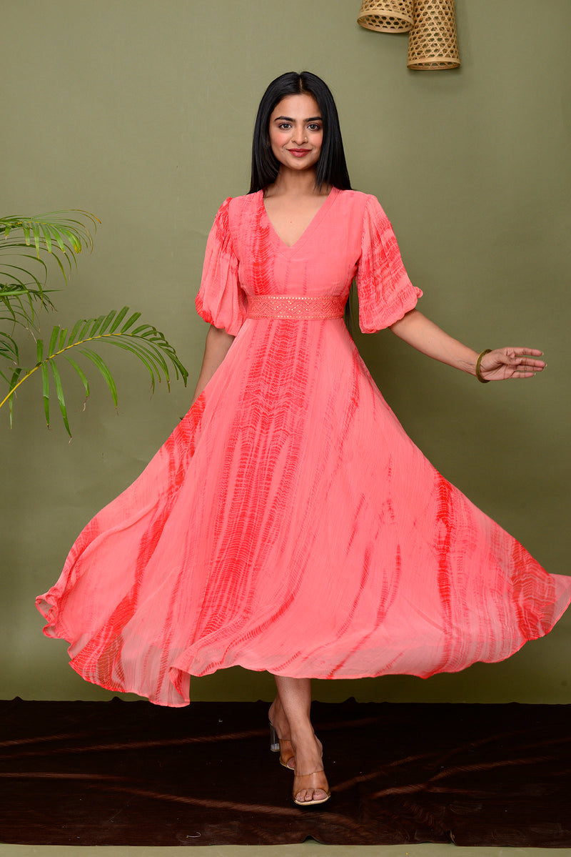 Buy Floor Length Cotton Gown - Pink Shibori Print Embroidered Gown –  Empress Clothing