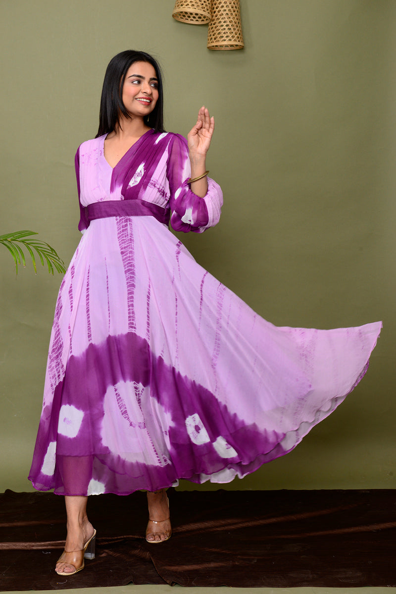 Saahmriga Purple Color Embroidered Faux Georgette Semi Stitched Gown with  Dupatta - Saahmriga - 3703836