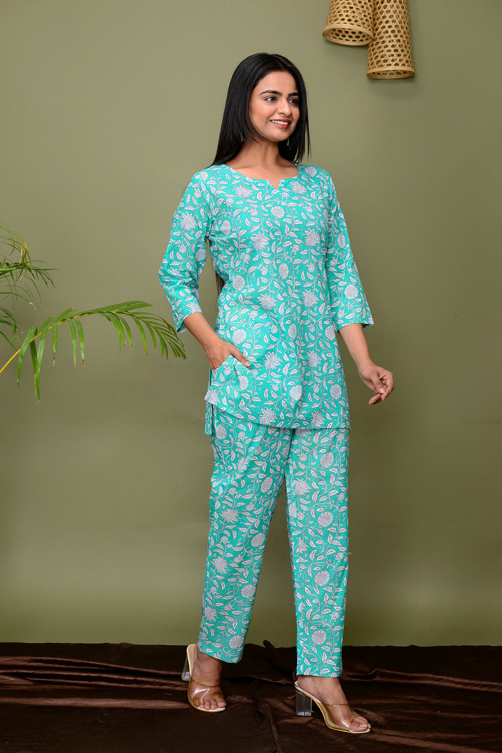 Grey Floral Printed Loungewear Set –