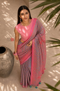 Azure Blush Border Saree