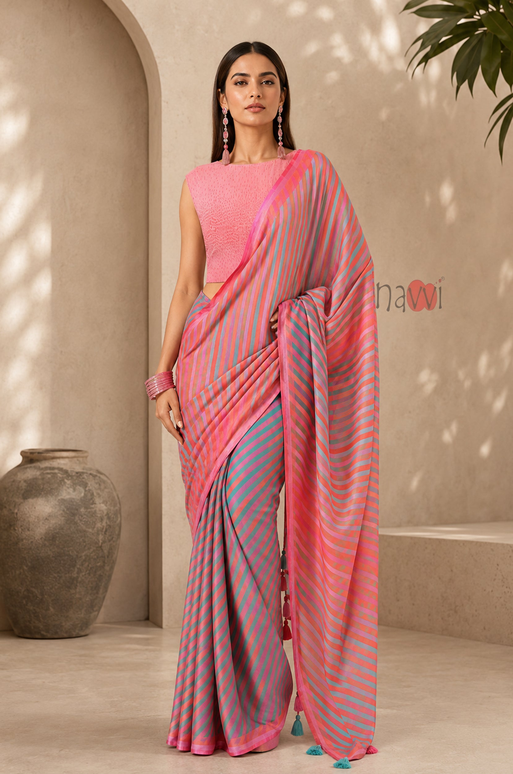Azure Blush Border Saree