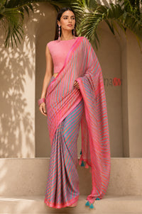 Azure Blush Border Saree