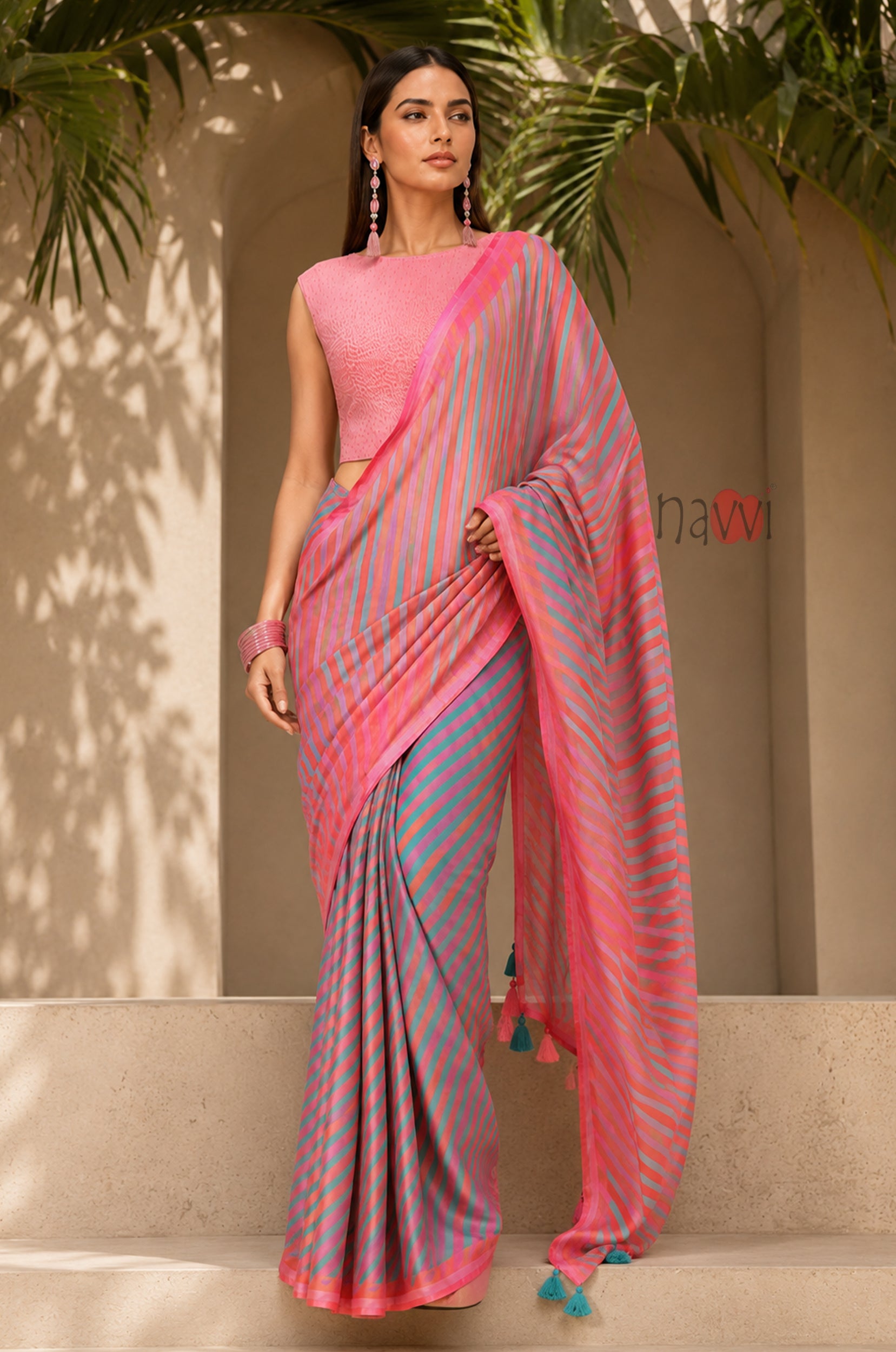 Azure Blush Border Saree