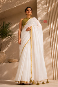 Ivory Grace Gold Border Saree
