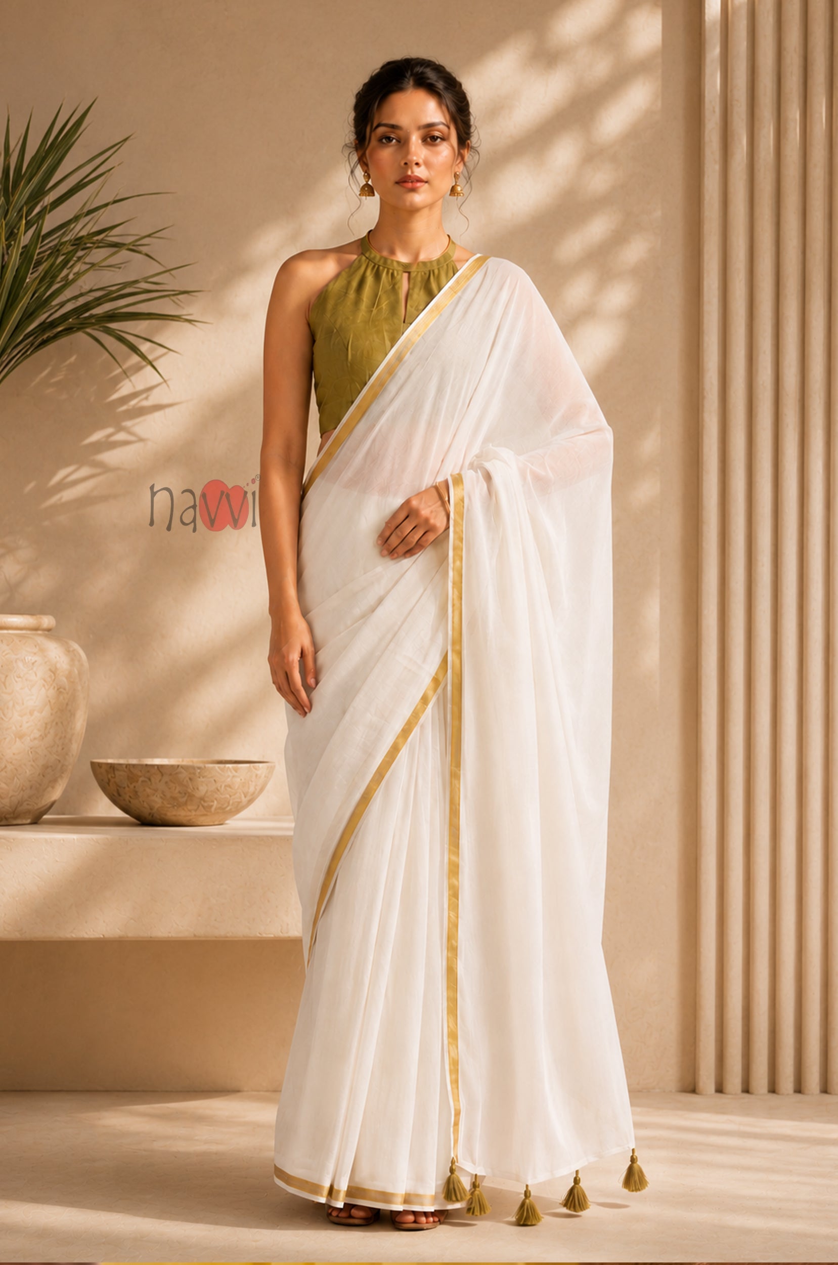 Ivory Grace Gold Border Saree